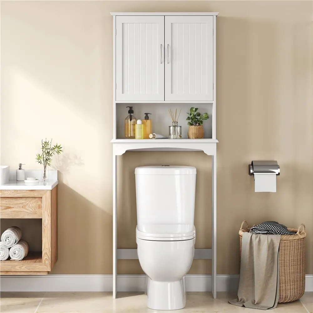 Costoffs Over-The-Toilet Bathroom Cabinet - Double-Door Storage Organizer with Inner Adjustable Shelf, Open Shelf, Accessory Organizer, Bathroom Decor Ideas,dorm essentials,home decor