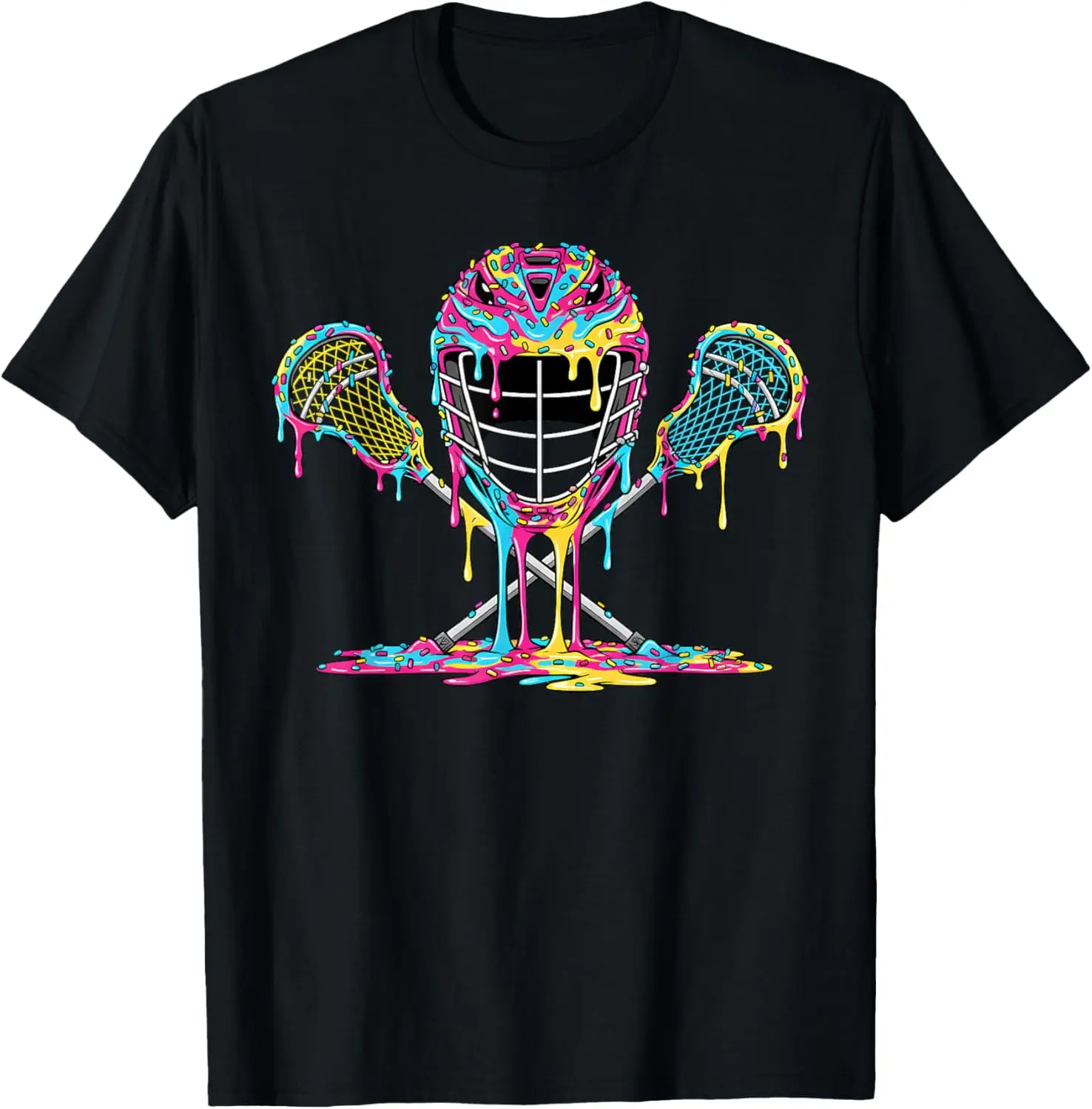 Men's Cotton Graphic Tee - Crewneck 100 Cotton Lacrosse Drip Ice Cream Lax Helmet Sticks Sport Themed Shirt, Graphic Tees Women Youth