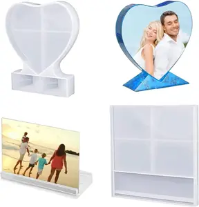2-Pack Transparent Resin Photo Frame Molds, Rectangle and Heart-Shaped Silicone Epoxy Molds for DIY Crafts, Home Decoration, Handmade Gifts