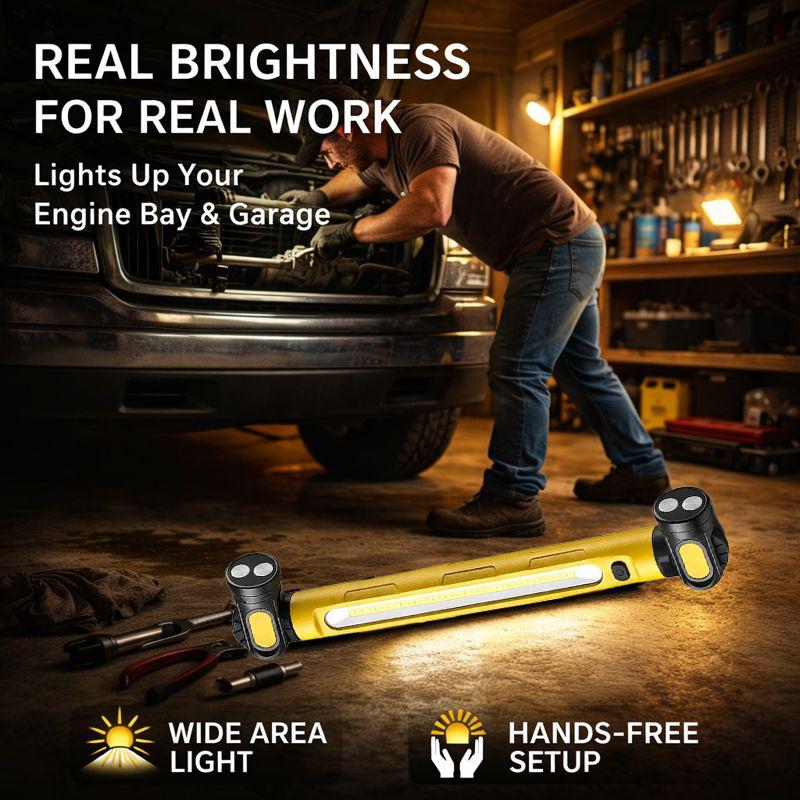 3000LM Under Hood Work Light Bar, Magnetic Rechargeable LED Light with Hook, Cordless Mechanic Work Light for Auto Repair Garage