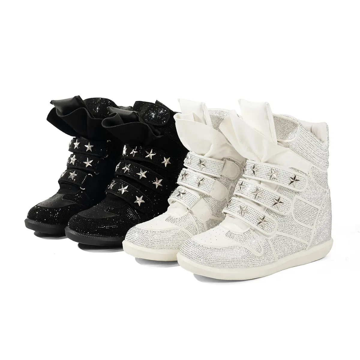 Women's  High-Top Boots -Breathable Fabric, Star-Embellished, Ankle-Cut, All-Seasons Comfort for Nightclub, Party, Wedding Outings