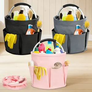 1 Pack 17L Large Capacity Foldable Storage Basket with Handle & 6 Side Pockets, Thickened 600D Oxford Fabric Wear-Resistant Waterproof, Portable Collapsible Laundry Organizer for Home Outdoor Garden Beach Picnic Camping