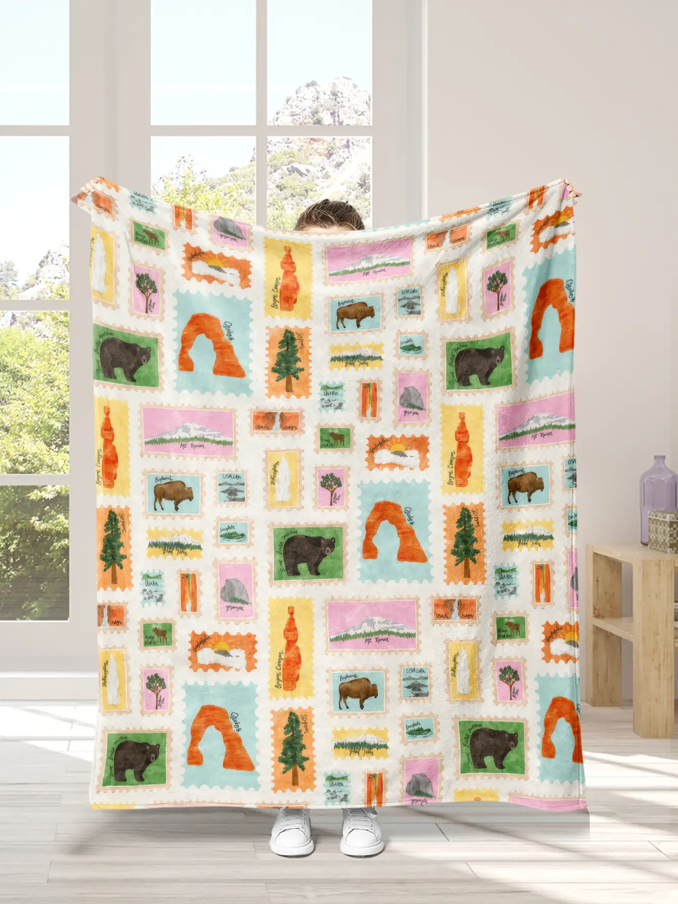 National Park Theme Throw Blanket Soft Cozy Adventure Camping Fleece Blanket Decorative Couch Sofa Bed Blanket Birthday Gift