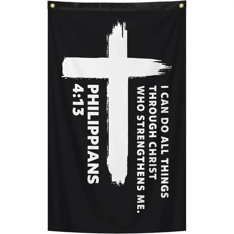 Philippians 4:13 Christian Inspirational Wall Banner Decor Tapestry, Bible Verse Flag with "I Can Do All Things Through Christ" for Church & Home Courtyard Activities (B) bedroom decor leopard room decor anime room decor cheap bedroom decor tapestry