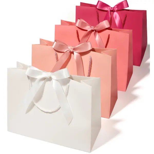 4 Pack Large Paper Gift Bags with Rope Handles & Satin Ribbon Bows, 12.9 x 10 x 5 in, Reusable Gift Bags for Birthday, Bridal Shower, Bachelorette & Wedding Gifts, Vitalizart, dealsforyou
