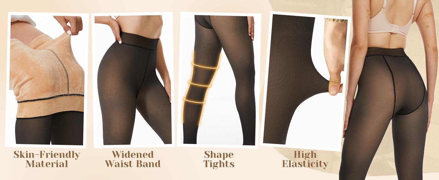 SHOWITTY 2 Pack Women's Fleece Lined Tights - ‌High Waist Fake Translucent Pantyhose, Comfortable Winter Warm Stockings