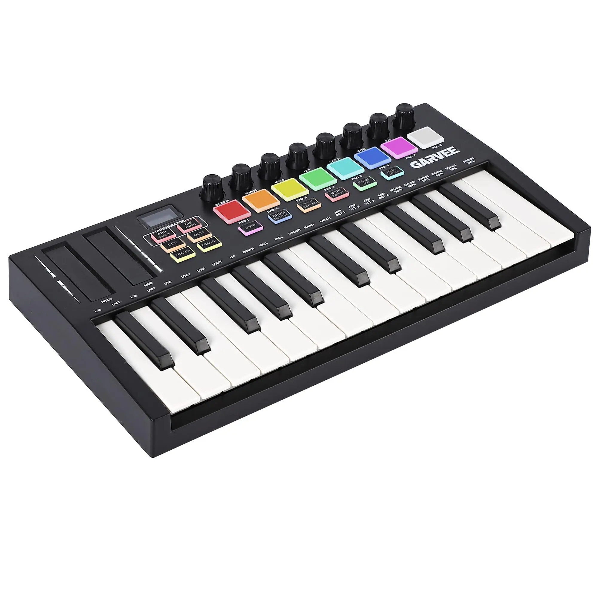 25-Key USB Wireless Bluetooth Electronic MIDI Keyboard Controller with 8 Dynamic Drum Pads, 8 Knobs, Smart Controls, OLED Digital Display, Arp Auto-Accompaniment, None Feature, Seamless DAW Integration for Music Producers