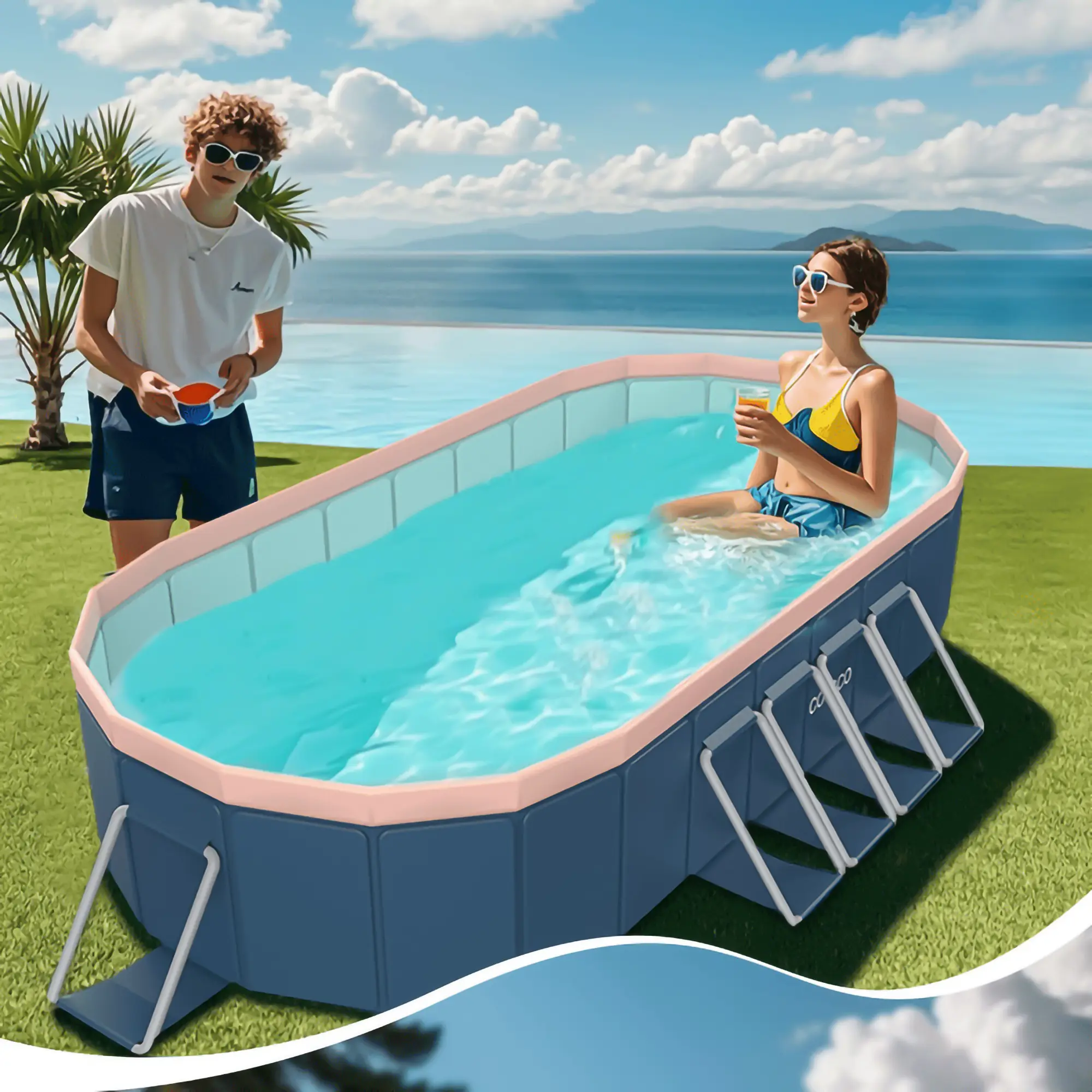 Portable PVC Folding Swimming Pool - 3.0M, Durable, No Inflation Needed, Ideal for Backyard Outdoor Fun, Portable Swimming Pool, Foldable Kiddie Pool