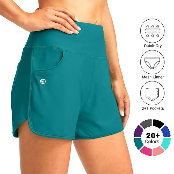 G GRADUAL Women's 3" High Waisted Swim Shorts, Quick-Dry Tummy Control Board Shorts with Pockets & Built-in Liner, UPF 50+ Sun Protection, Swimming Shorts
