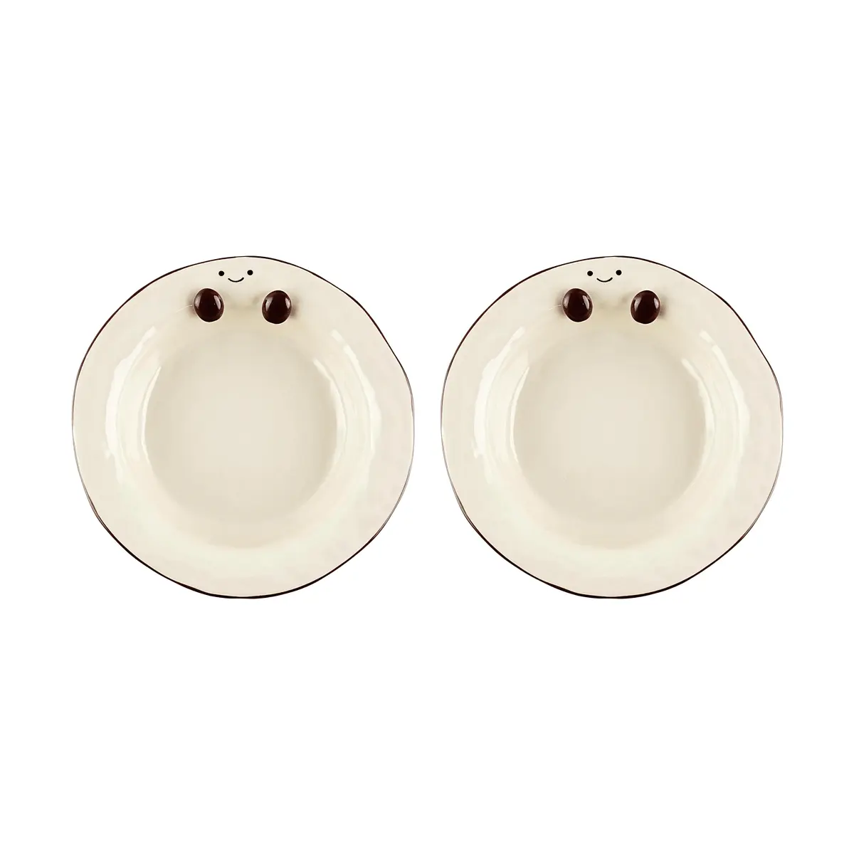 KAWASIMAYA 8.5 Inch Ceramic Dessert Plates - Cute Cocoa Bean Design, Set of 2, Ideal for Home Kitchen & Parties