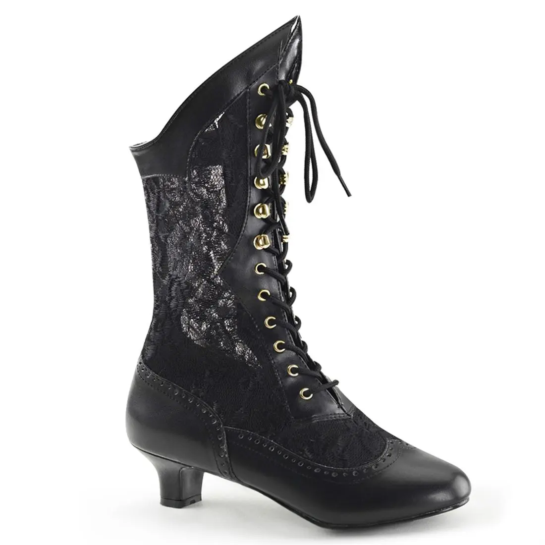 Women's Victorian Lace Ankle Length Shoes - Vintage Lace-Up Ankle Boots with 2" Low Block Heel, Statement Shoes for Steampunk Costume & Alt Fashion, Shoe, Footwear