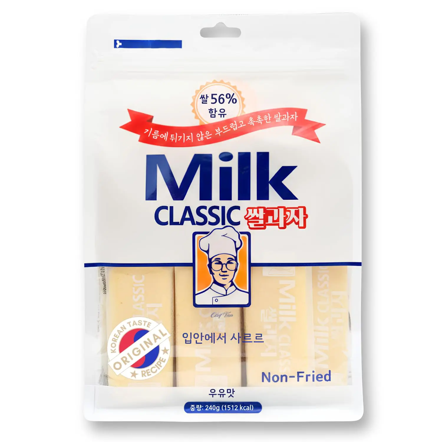 Korean 56% Milk Classic Original Milk Rice Crackers, 24 Pieces, Oven-Baked Non-Fried Asian Snack Sticks, Individually Wrapped, Light Crispy Texture, Contains Dairy, Room Temp Pantry & On-the-Go Treat