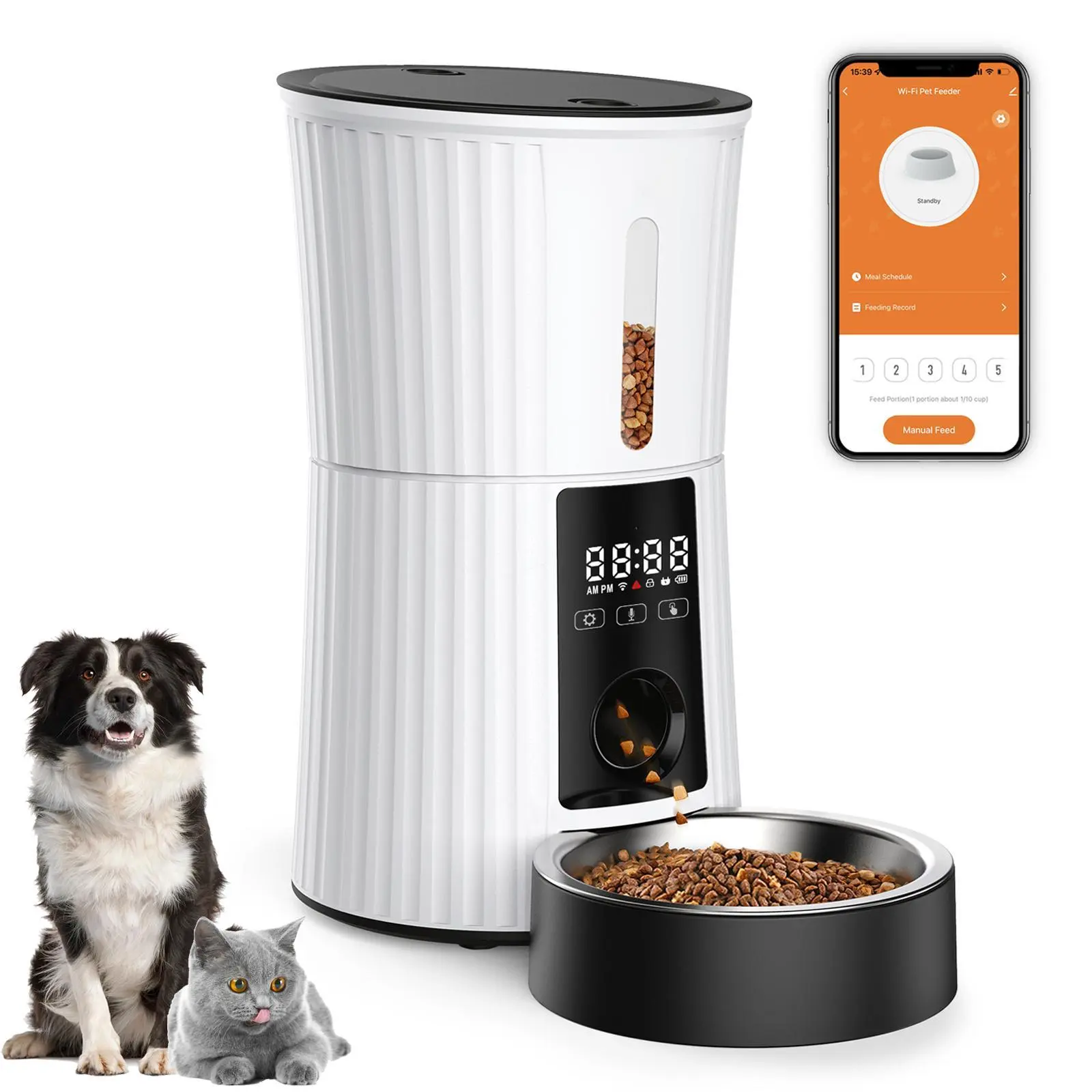 【Furlyn】Automatic Pet Feeder with Lid, 4L WiFi App Control Smart Feeder for Cats & Dogs, Programmable Meals, Portion Control, Anti-Jam Sensor Food Dispenser, Feeders With Lid