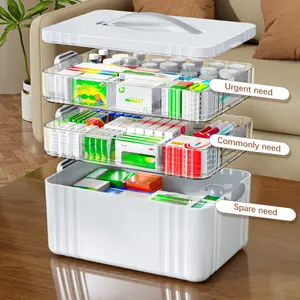 3-Tier Large Capacity Medicine Organizer Box with Removable Trays, Lockable Design & Carry Handle for Home First Aid