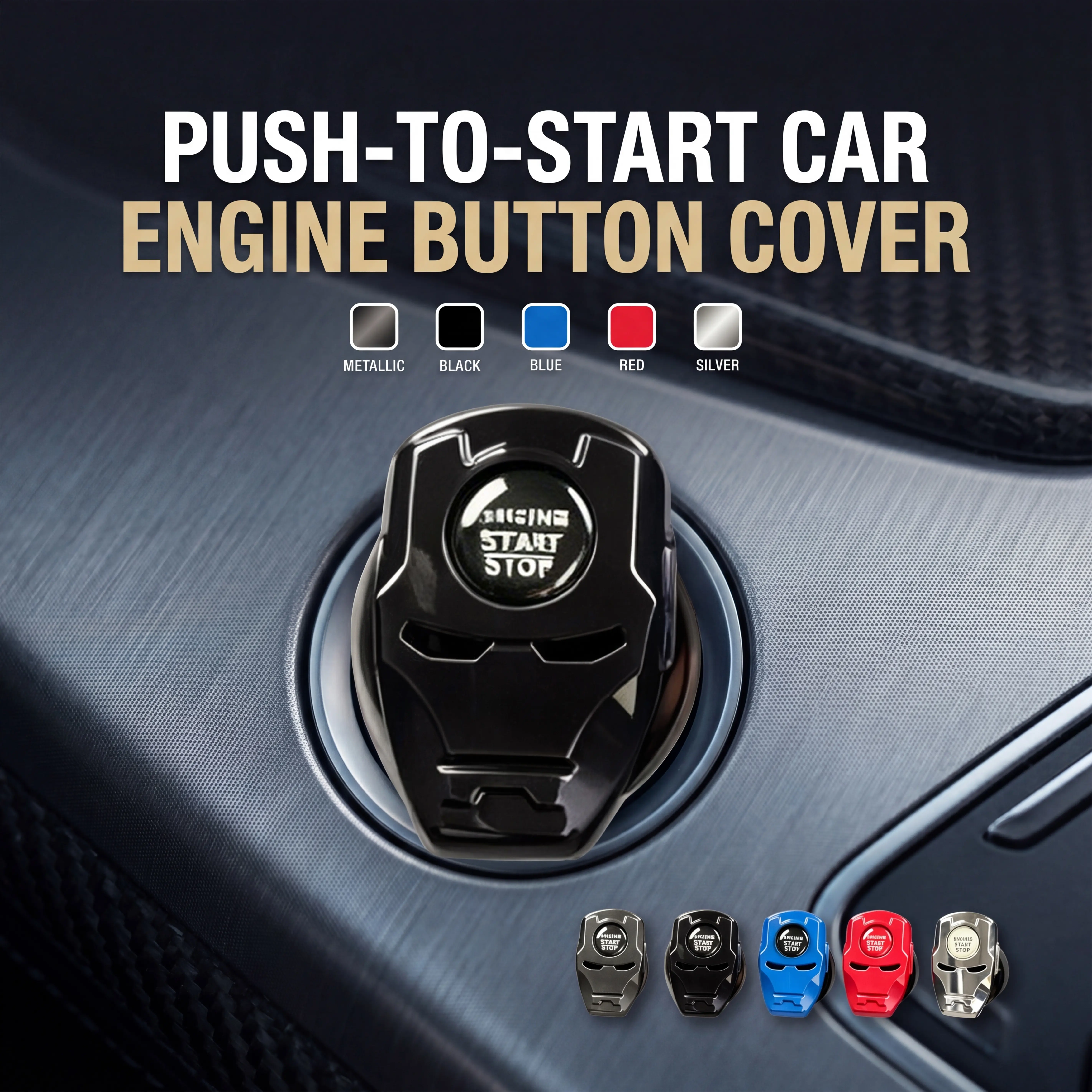 Futuristic Mecha Armor Push to Start Button Cover | 3D Metal Anti-Scratch Engine Ignition Protector | Cool Car Interior Gadget