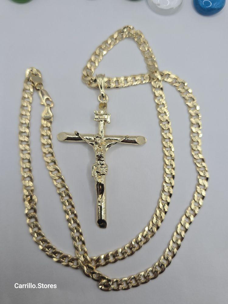 CHRIST ON THE CROSS Fashion  Cuban link style necklace gold-plated 24"inches stamp Big pendant