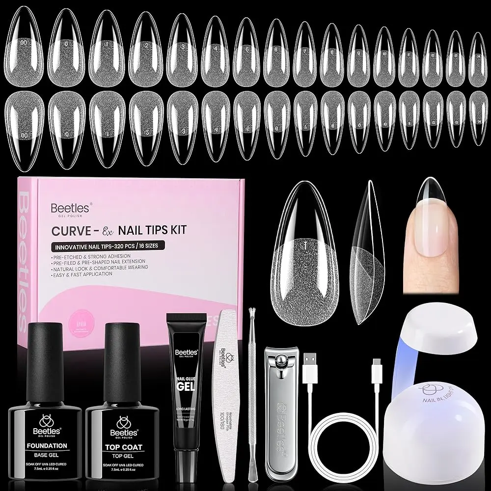 Beetle Curve-Ex & Flat-X Extension Nail Tips Kit Almond/Coffin/Square Shape Half Matte Acrylic Nail False Nail press ons Nail  DIY Nails Art Gift for girl Gift for woman gel x nails salon mothersdaygift  Summer Nail Vacation Nail #SummerVibes