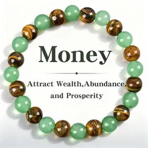 Money Attraction Bracelet aesthetic with Green Aventurine & Tiger Eye - blue friendship bracelet beaded jewelry protection bracelet encouragement gift fashion artificial bracelet of the day Colorblock Beaded Bracelet