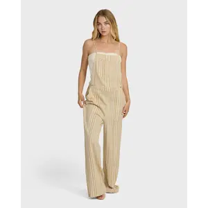 BILLABONG Women's So Easy Romper, 100% Cotton Herringbone Tie Shoulder Full Length, Surf Casual Daily Jumpsuit