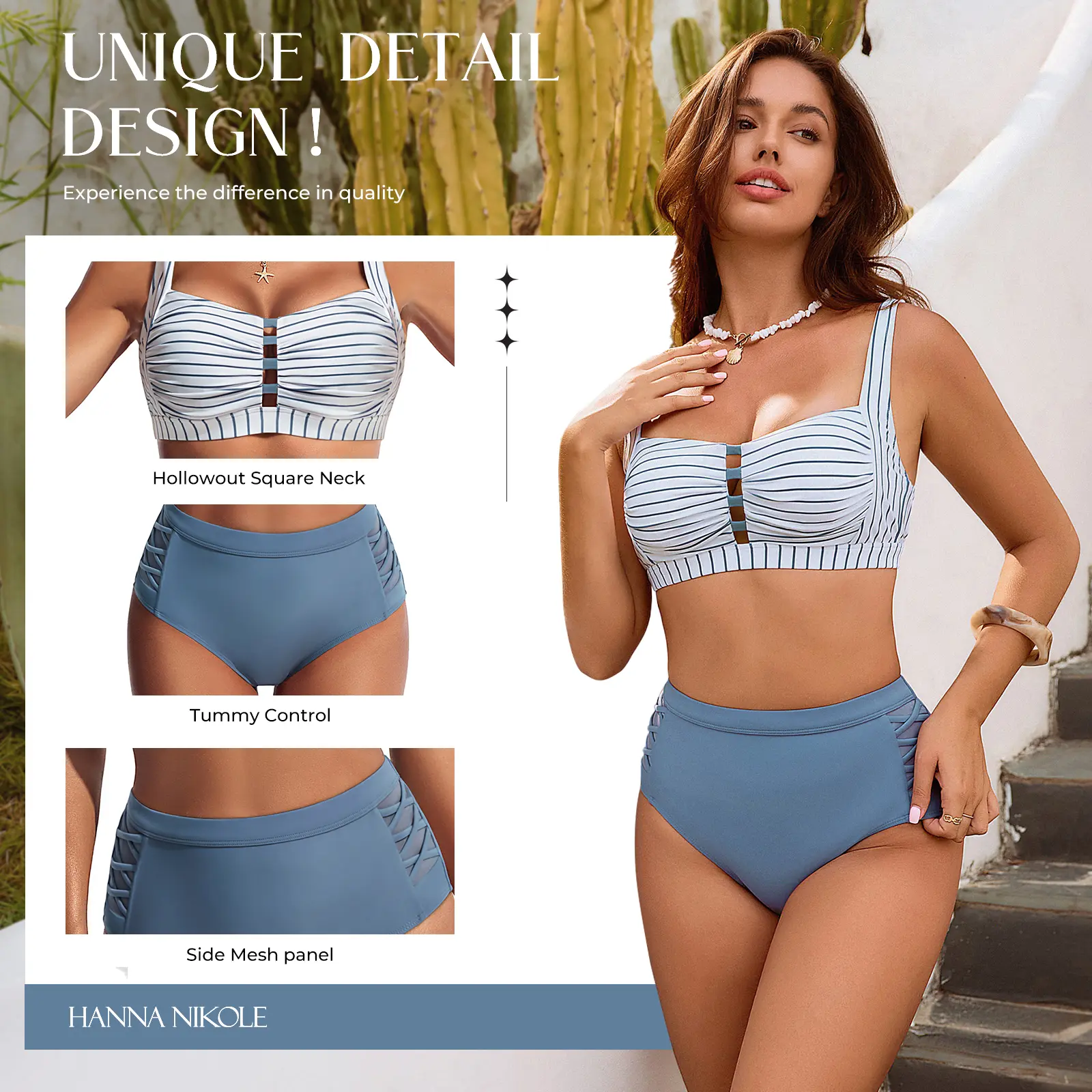 【Runs Small | Size Up】【S-XL】Hanna Nikole Women's Bikini Sets High Waisted, 2 Piece Bathing Suit Tummy Control, Push Up Cutout Ruched Swimsuit Beachwear #tiktokshopbacktoschool