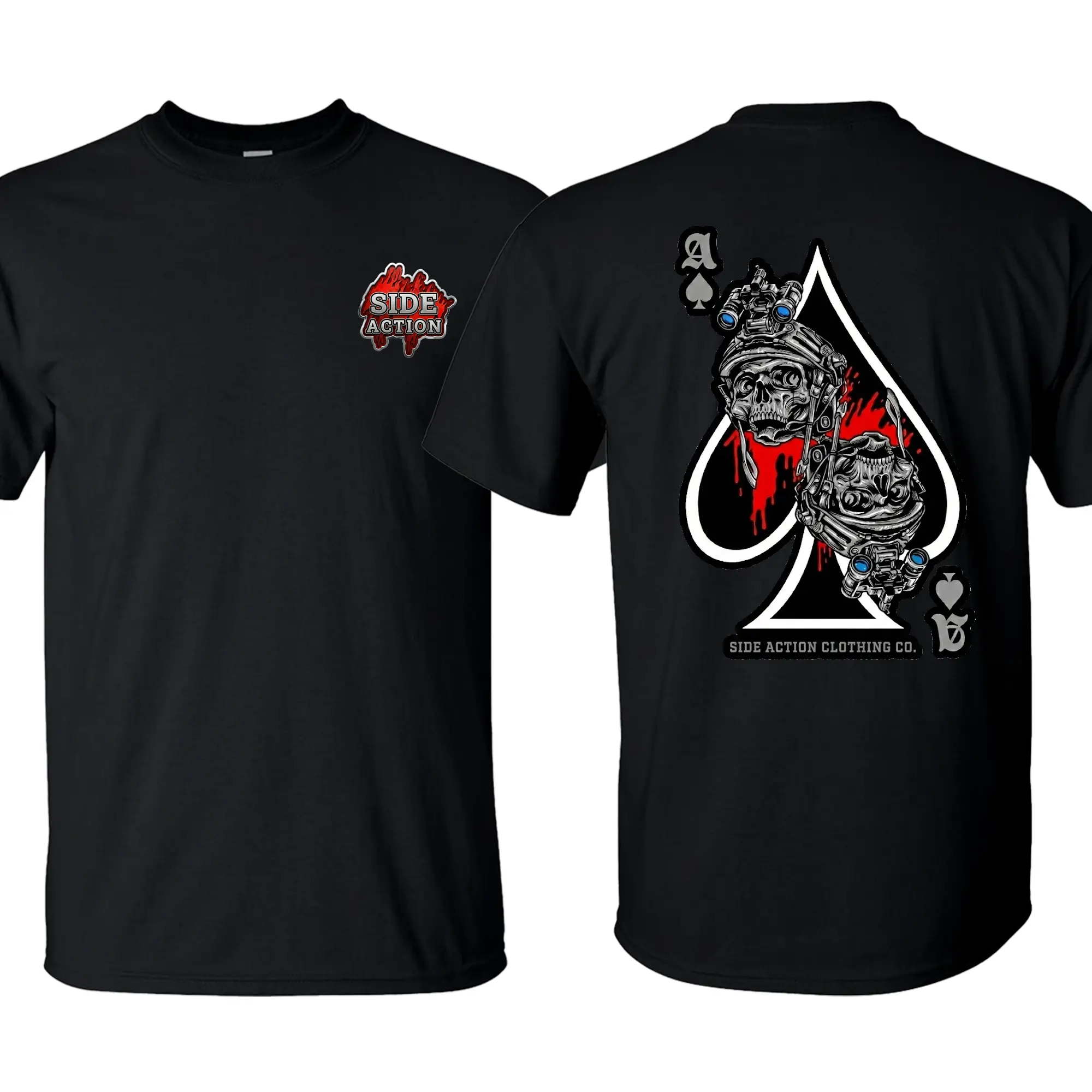 Unisex Lightweight Cotton Short-Sleeve Crew Neck Tactical Tops - Operator Skull Print, Side Action Ace of Spades, Dual Combat Skull Soldier with Night Vision Helmet, Patriotic Military Outdoor Wear, Veteran Gifts
