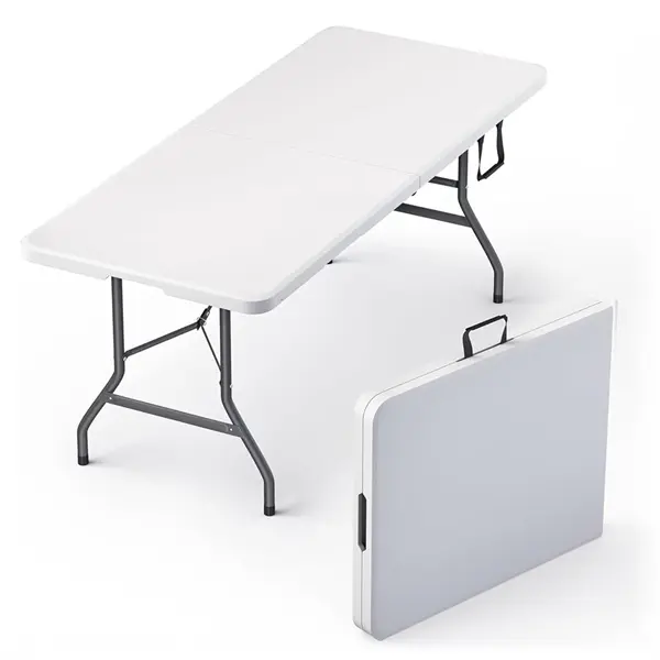 6FT Heavy Duty Folding Table | Portable Fold-in-Half Plastic Dining Table | Indoor Outdoor Picnic, Party, Camping & Wedding Table | 350LB Capacity with Carry Handle | 72 Inch Utility Desk