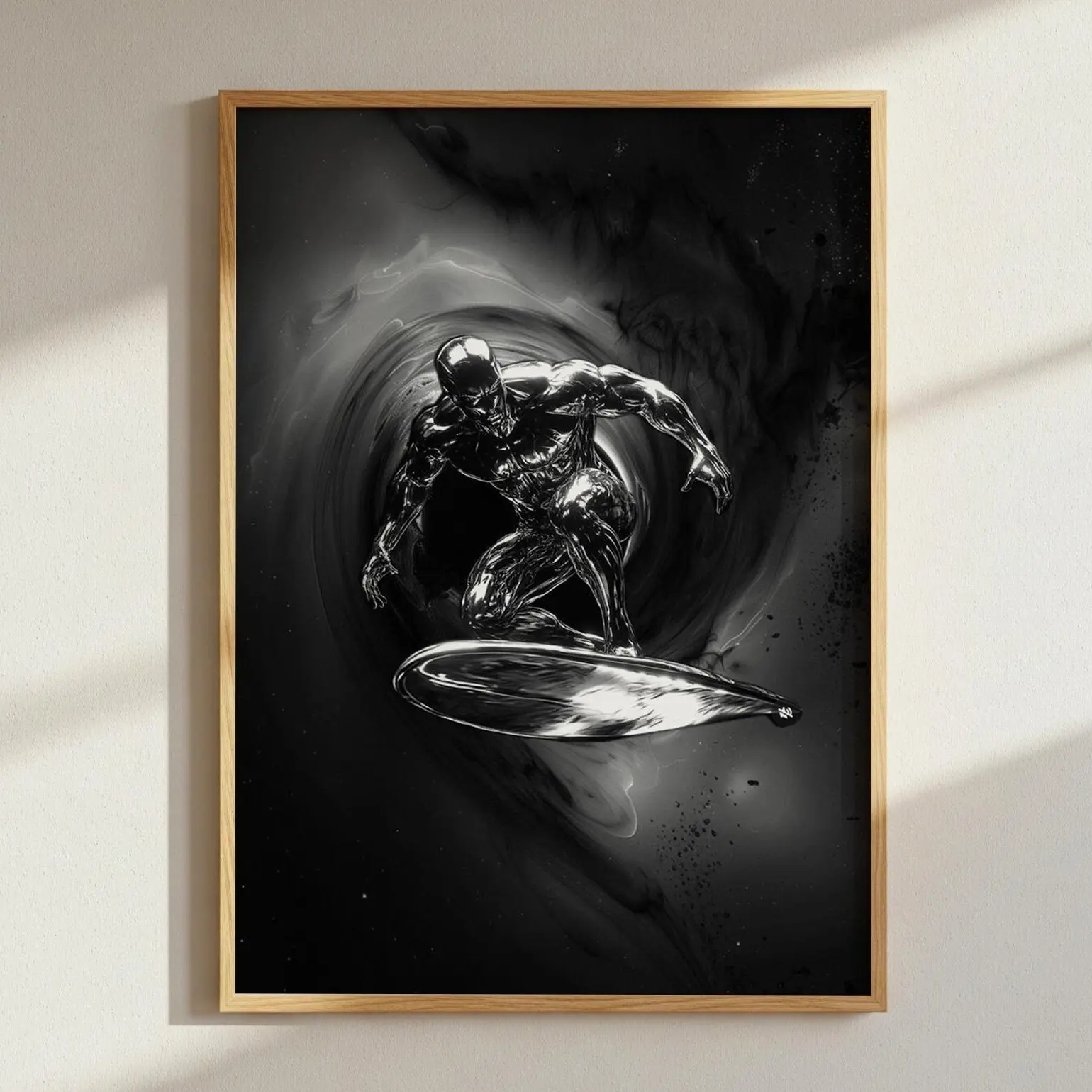 Silver Surfer Superhero Unframed Poster Cosmic Wall Art Black and White Comic Print Space Hero Room Decor