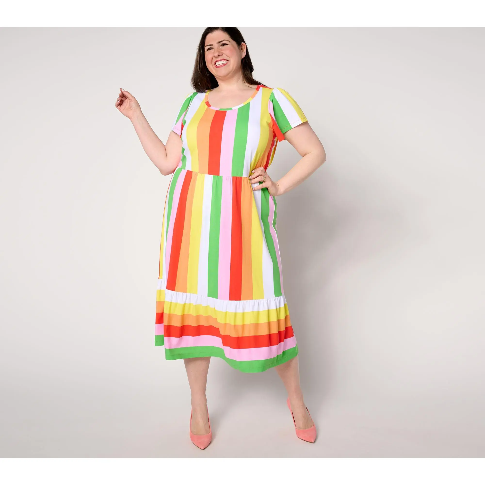Isaac Mizrahi Live! Regular Flutter Sleeve Tiered Midi Dress