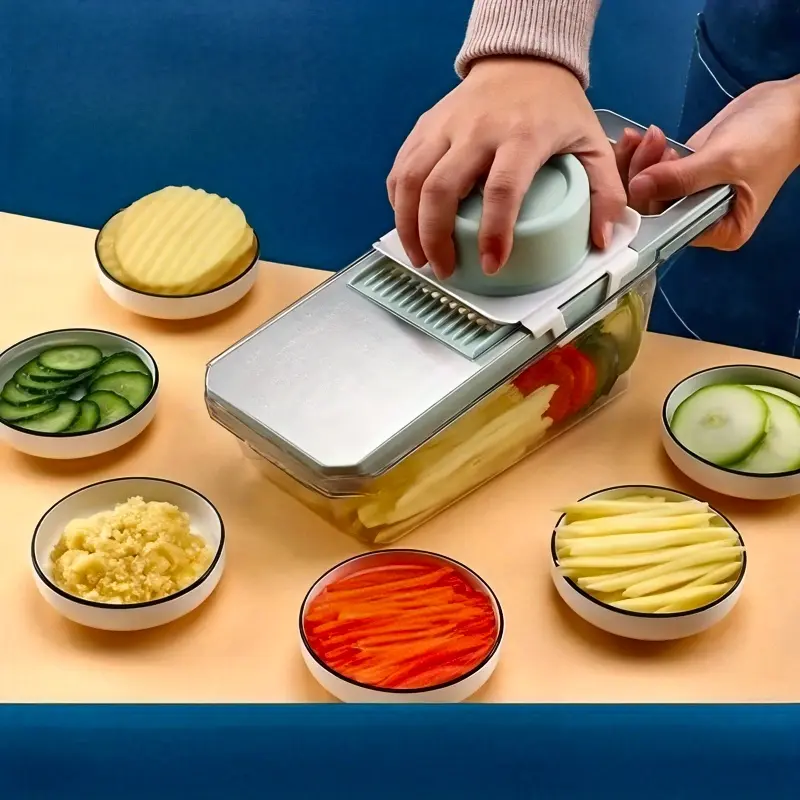 7pcs Fruit & Vegetable Chopper Set - Durable Manual Kitchen Utensils with Interchangeable Stainless Steel Blades, Blade Swap No Extra Tools Needed, Salad Dicer & Vegetable Slicer Dicer Kitchen Accessories for Potatoes, Carrots, Manual Tool