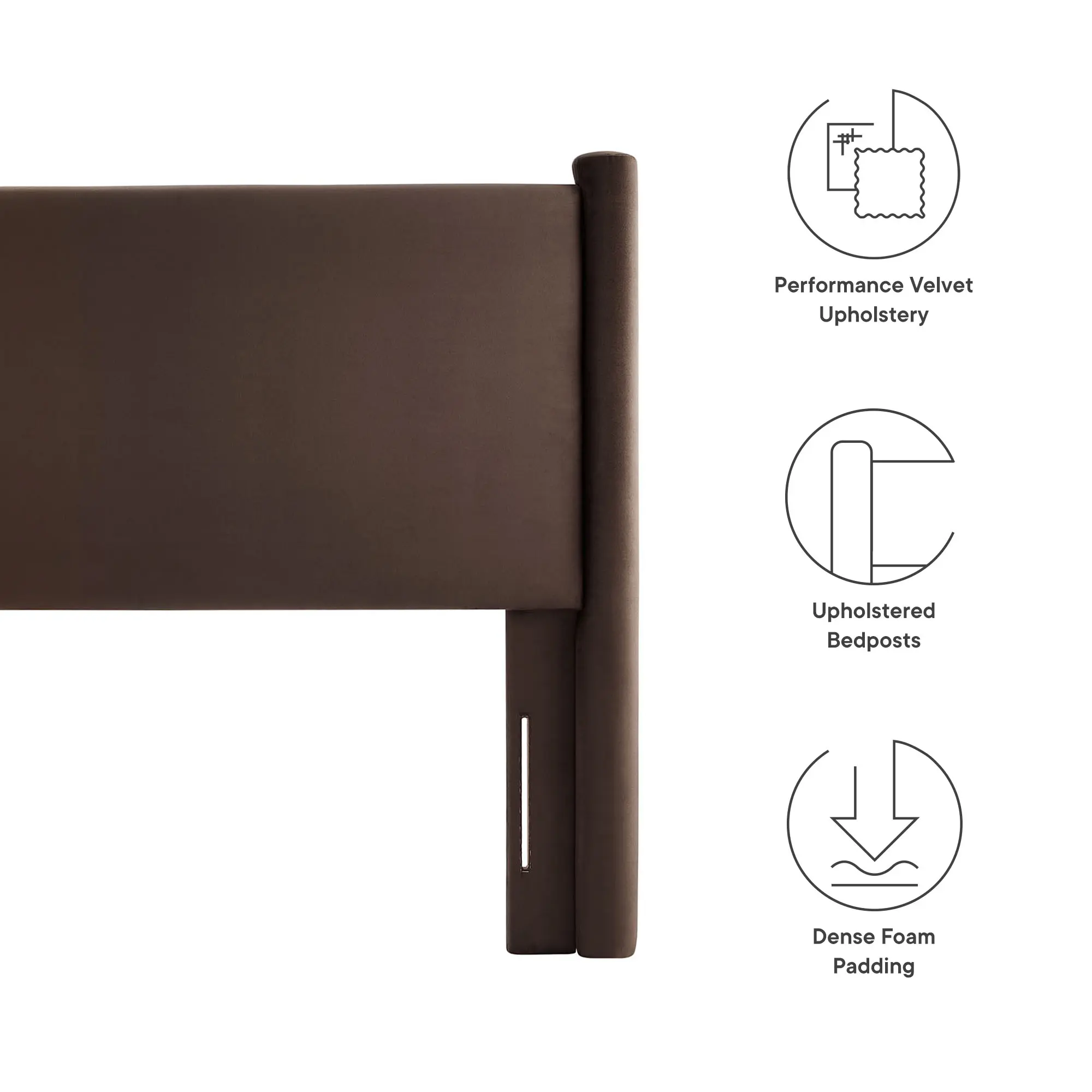 Modway Rael Performance Velvet King Headboard - Chocolate Brown, Padded Foam-Upholstered Design, Vertical Posts, Wood Dust Consideration, Assembly Required, Ideal for Guest Suite
