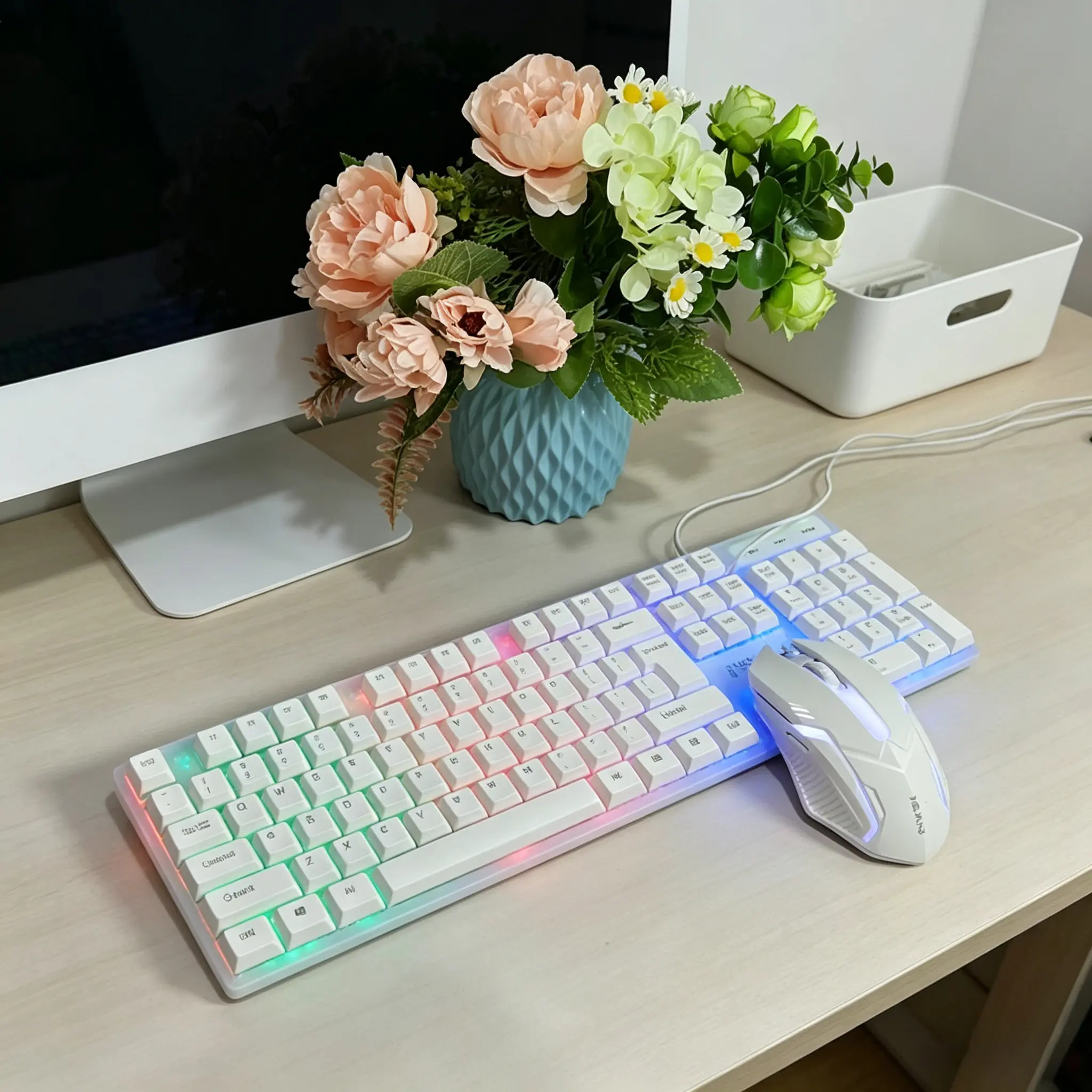 Luminous keyboard and mouse,Wired Gaming Keyboard and Mouse Combo, RGB Rainbow Backlit 104 Keys Keyboard with Mechanical Feel, Ergonomic LED Gaming Mouse, Plug & Play USB Keyboard Mouse Set,Suitable for gamers and office use