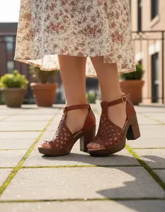 Women's heeled sandals, handmade in Mexican leather, style 4350. Open toe and ankle strap. Genuine leather upper. Comfortable. Ethically made in Mexico. Ideal for walking.