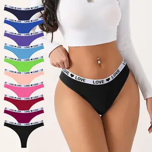 Hotcom 10-Pack Women's Letter Cotton Thongs, Soft Comfortable Breathable Underwear, Sexy Fits Activewear Sportswear for Everyday Daily Wear, All Seasons, Sizes XS-XL Stylish Mixed Color Print Panties - Womenswear summerwins,summerwins