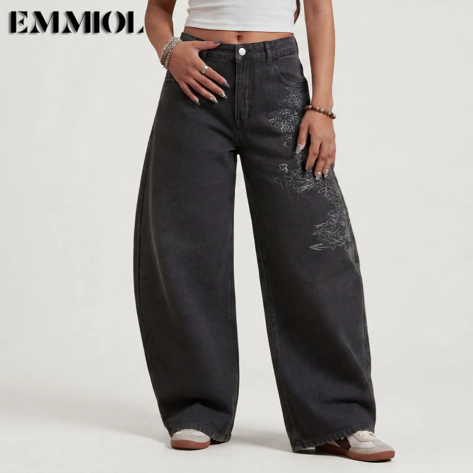 EMMIOL【Back to School】Women Boyfriends Hip Hop 90s Vintage Baggy Jeans Loose Denim Pants Mid-Low Waist Jeans Spring Glow Up