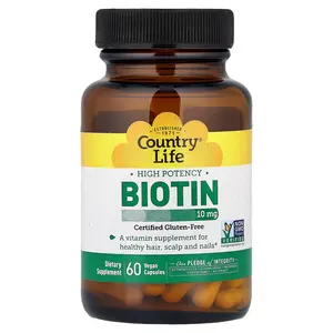 Country Life Biotin, High Potency, 10 mg, 60 Vegan Capsules