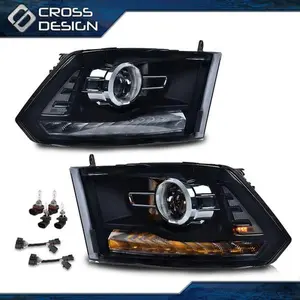 CROSSDESIGN Fits 09-12 Dodge Ram 1500 2500 3500 LED DRL Headlight w/ Bulb Harness Smoke