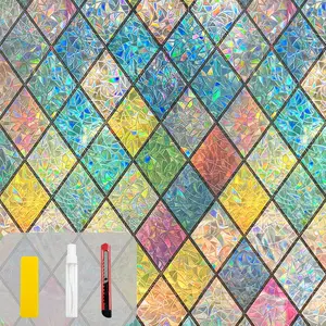Rainbow Privacy Window Film Stained Glass Window Film That is Adhesive-Free, Residue-Free, Reusable, and Easy to Install with Tools. (Rainbow, 17.5 X 78.7 in)
