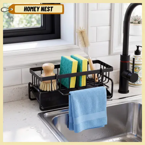 2026 Upgraded Version Kitchen Sink Corner Sponge Drain Rack  Sink Caddy ultitunctional Durable Cleaning Tool Organizer Storage RackDish Soap Dishdoth Brushes Holder for Kitchen & Bathroom