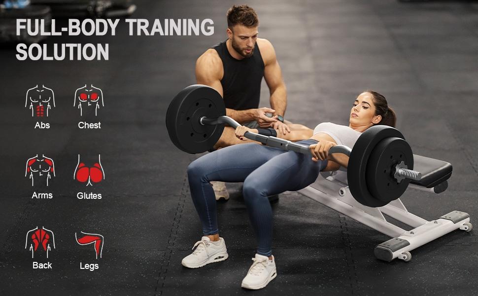 Yaheetech Barbell Set - Olympic Curl Bar & Weights (44LB, 55LB, 66LB) with Chrome Finish & Black Color, Home Gym Equipment, Arm Exercise Equipment, Home Workout Equipment