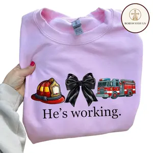 Blue Collar He's Working Firefighter Sweatshirt, Funny Firefighter Bow Graphic Tee, Firefighter Wife Wifey Gift, Unisex Casual Shirt