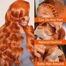 [30 inch only $129]DROSUUD Orange Ginger 13x6 Lace Frontal Wig #350 Color 180 Density Deep Wave Transparent Lace Human Hair Pre Plucked Natural Hairline with Baby Hair#Summervibes