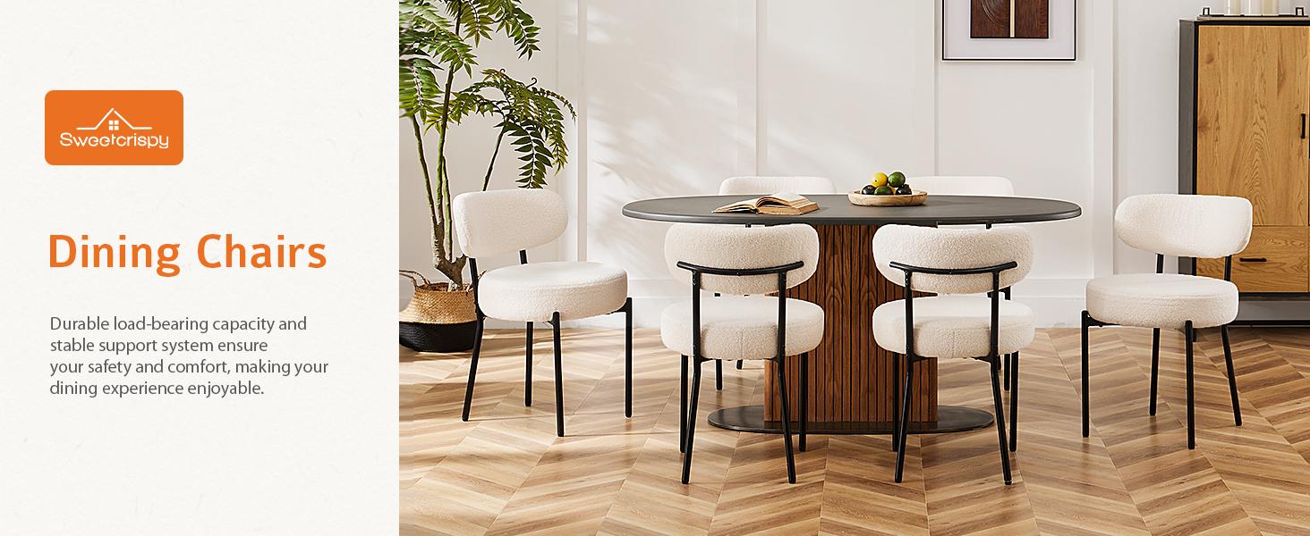 Set of 2 Dining Chairs Boucle Upholstered Kitchen Chairs with Curved Backrest & Metal Legs-Mid Century Modern Round Dining Room Chairs