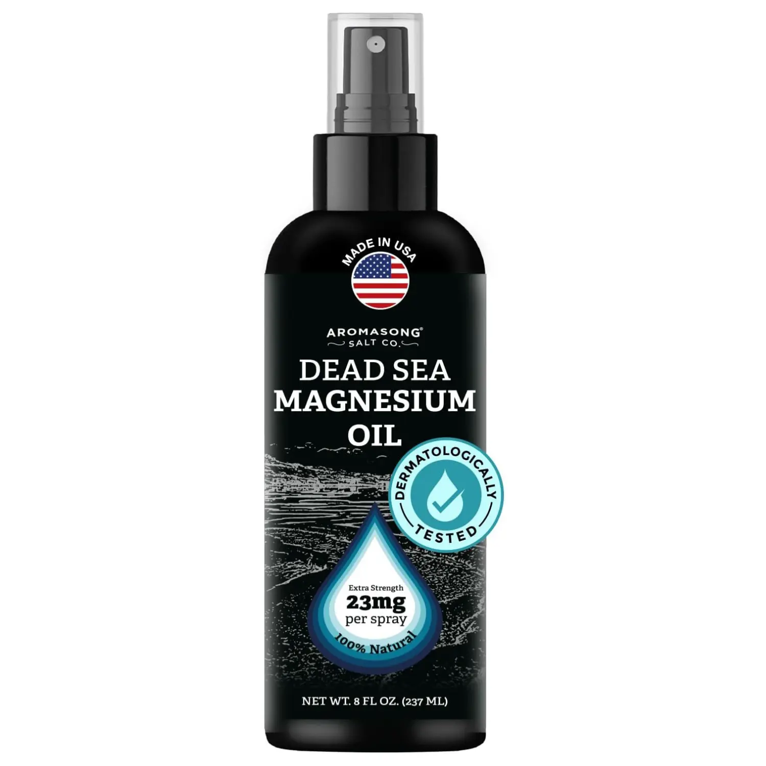 Aromasong Extra Strength Ultra Pure Naturally Derived Magnesium Chloride Spray - 1 Item, 23mg per Spray, 8oz, Made in USA, for Leg Discomfort, Calm Sleep, Headaches, Aromatherapy Health & Body Care Product