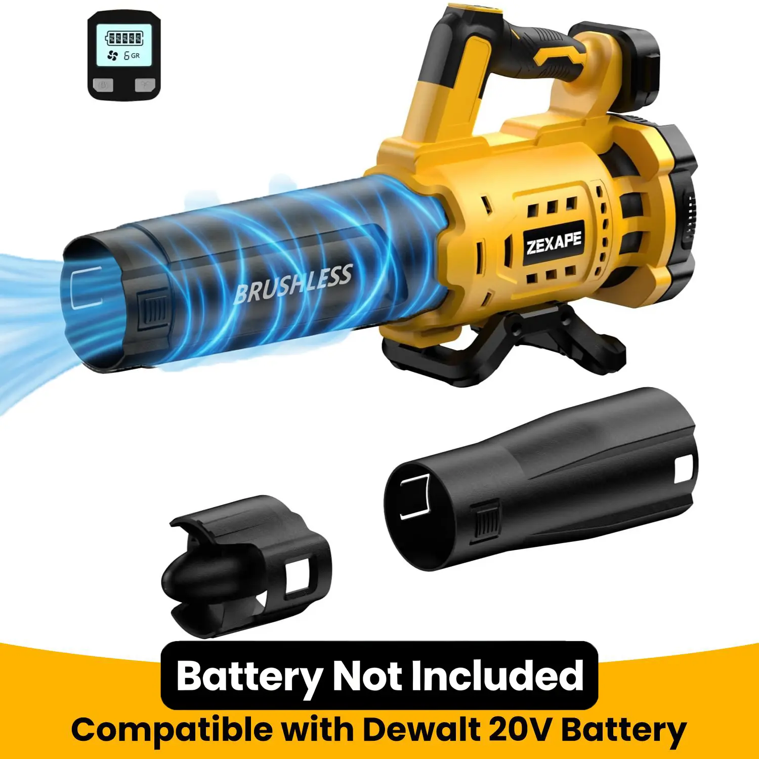 【No Battery】Cordless Leaf Blower for Dewalt 20V Max Battery, For Milwaukee 18V Battery/ For Makita 18V Battery 480 CFM Electric Blower with Brushless Motor, 6 Variable Speed Up to 130MPH, Digital Display Control Handheld Blower for Lawn Care, Yard