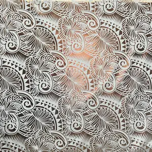 Islands Palm Leaves Traditional Tattoo Polyester Foil Fabric, Polyester Material Textile for Sewing & Soft Furnishings
