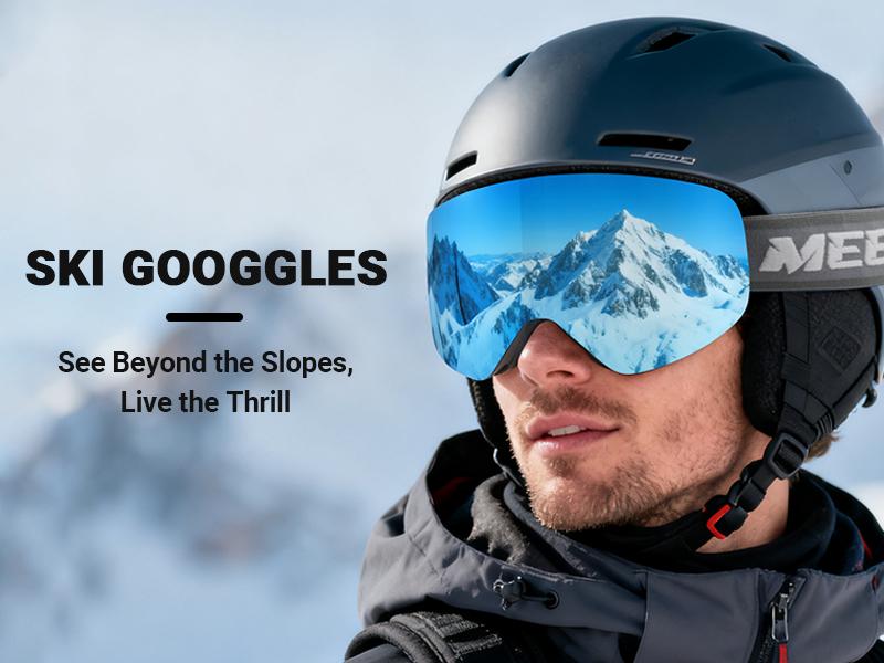 MEELOOG Ski Goggles Frameless OTG Snowboard Goggles Anti-fog 100% UV400 Protection for Men Women with Double-layer Magnetic Lenses & Non-slip Strap Skiing SpringStatements