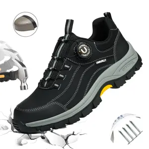 Men's Safety Shoes Anti-Smashing Steel Toe Anti-Puncture Kevlar Midsole Slip Resistant Durable Sole Button Work Shoes Outdoor Men's Work Shoes Factory Workshop Safety Boots