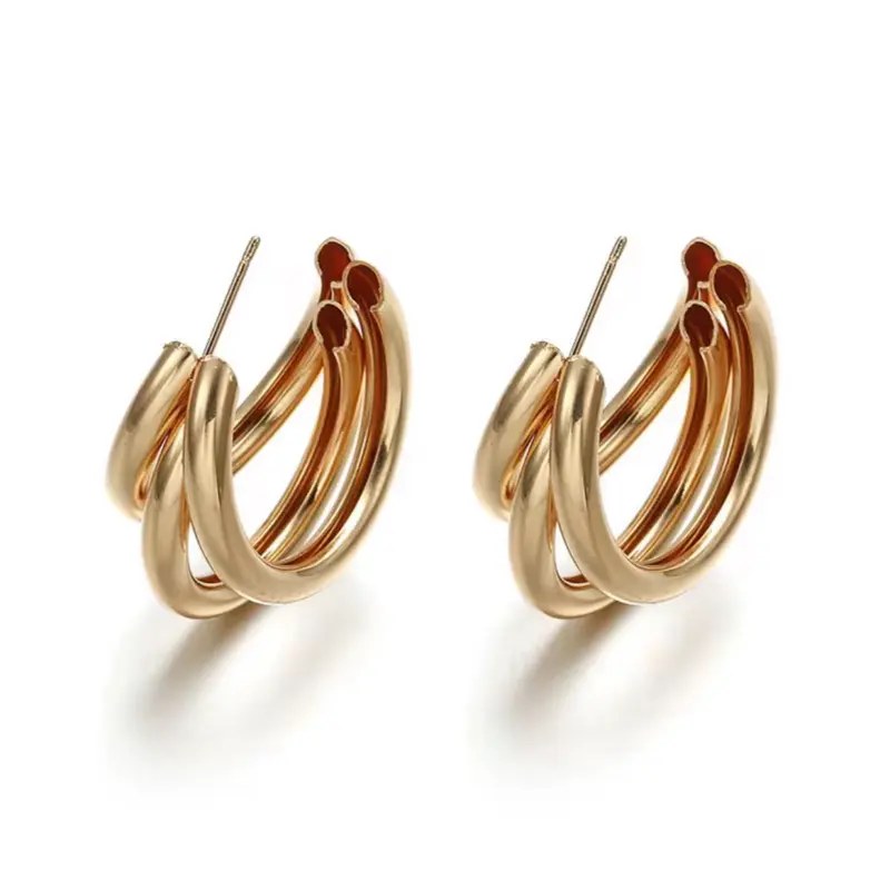 Trendy Chunky Gold or Silver Triple Three Hoop Earring - Modern & Versatile Design for Casual & Formal Events