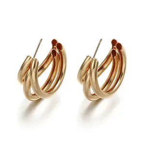 Trendy Chunky Gold or Silver Triple Three Hoop Earring - Modern & Versatile Design for Casual & Formal Events
