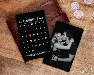 Custom Photo Metal Wallet Card, Valentines Gift for Him, Personalized Anniversary Gift for Boyfriend Husband, Calendar Insert Card Keepsake